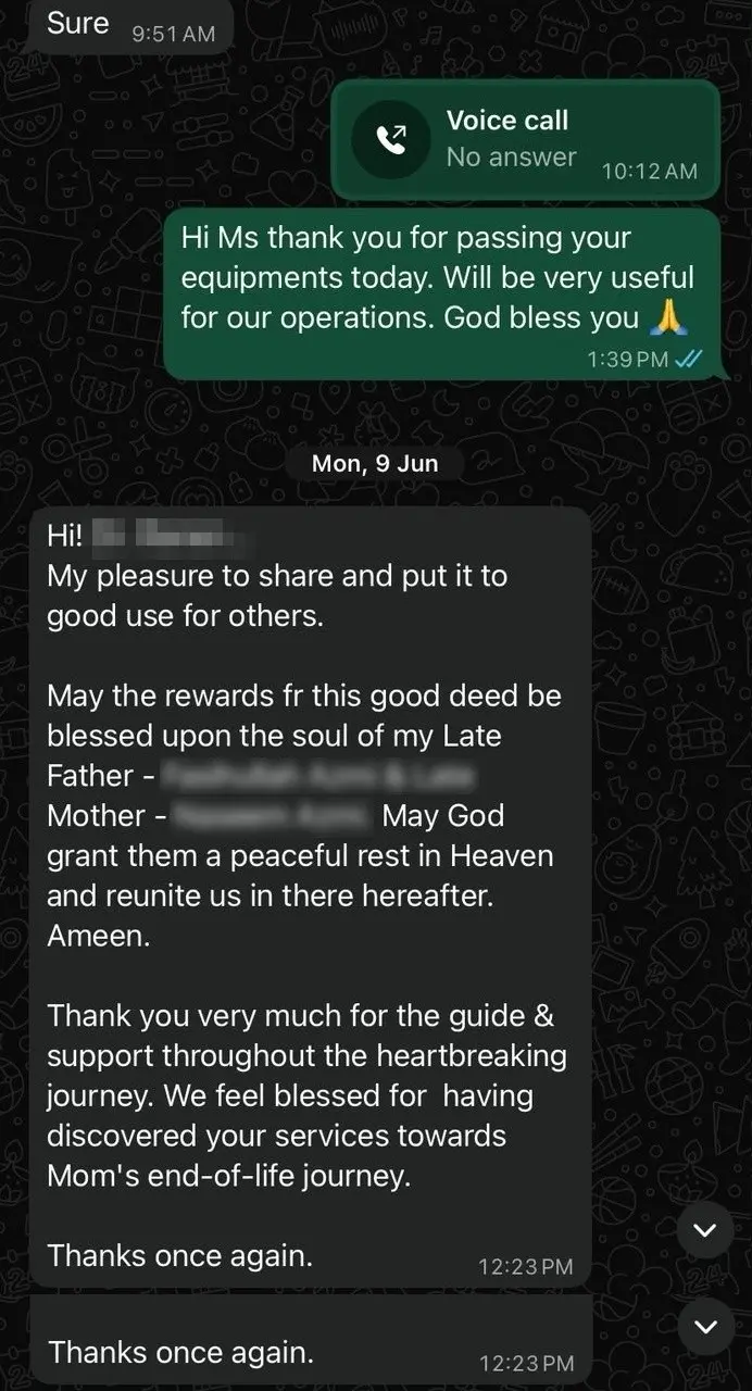 Patient expressing gratitude for professional home care service
