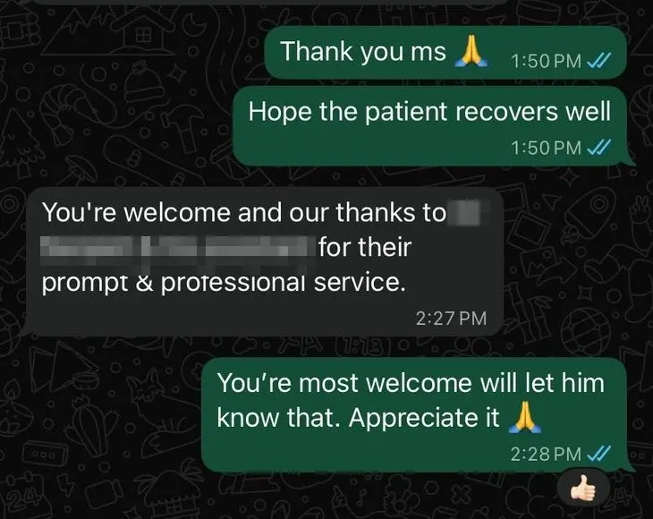 Positive feedback about MyDocSquad home visit service